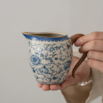 Load image into Gallery viewer, Blue &amp; White Porcelain Tea Pitcher with Curved Handle